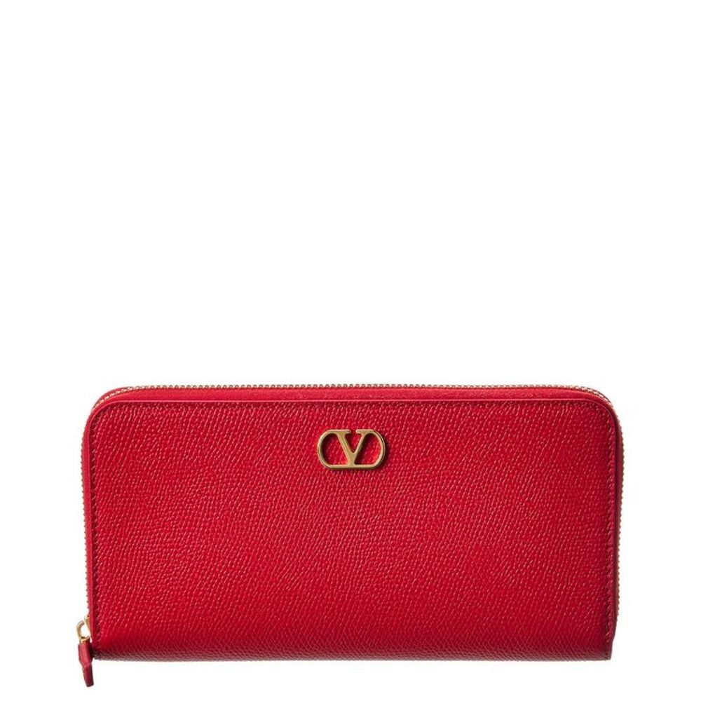 Valentino Vlogo Signature Leather Zip Around Wallet, Red